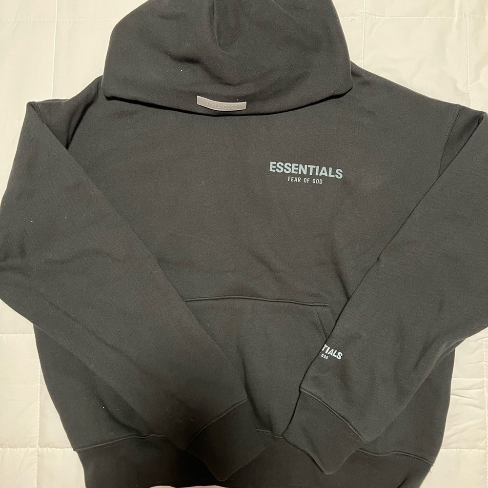 ESSENTIALS FEAR OF GOD BLACK PULLOVER HOODIE IN BLACK